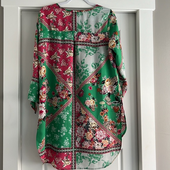 Anthropologie Figueroa & Flower Boho Tunic Pink Green White 3/4 flare Sleeves - Picture 8 of 8